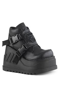 STOMP-15 Black Platform Bootie-Demonia-Tragic Beautiful High Heel Sneakers Wedges, Gothic Boots, Girls High Heels, Demonia Shoes, Perfect Sneakers, Buckle Ankle Boots, New Rock, Boots Women Fashion, Gothic Style