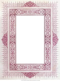 a red and white frame with an ornate design on the bottom, in front of a white background