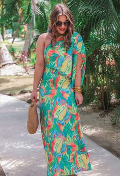 This item is in stock and ready to be shipped. Furthermore, it can also be picked up locally in Magnolia, TX. If you spend more than $99, the shipping costs will be covered by me! Elevate your summer style with a touch of sass by donning this stunning floral maxi dress! Its lightweight and flowy material is adorned with a vibrant tropical print that's sure to turn heads. The one-shoulder silhouette with a straight neckline and overlaid bodice creates an alluring look, while the relaxed skirt sil Tiki Party Outfit, Tropical Party Outfit, Pool Party Dresses, Tropical Glam, Tropical Outfit, Tropical Maxi Dress, Blue Hawaii, Summer Wedding Outfits, Tropical Dress