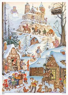 11749 Advent Calendar with Glitter   “Fairytale Castle” Hanitzsch, Rudolf - German Specialty Imports llc German Advent Calendar, Bremen Town Musicians, Through A Window, Classic Fairy Tales, Days Before Christmas, Fairy Tale Characters, Fairytale Castle, German Christmas, Christmas Advent Calendar