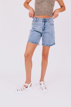 Rock your style with the Never Be Me Shorts! These stretchy, high waist Bermuda mom shorts are versatile and comfortable. Never settle for anything less than the best in these must-have bottoms. Details Stretchy High waist Bermuda mom shorts Sizing Approximate measurements: SIZE LENGTH/INSEAM WAIST Small 16/6.5" 28" Medium 17/7" 32" Large 17/7" 34" XLarge 18/7.5" 36" Fabric has some stretchModel is 5’8 wearing small Material 87% Cotton 12% PolyesterHand wash coldHang to dry Summer Jeans With Built-in Shorts, Casual Stretch High-waisted Jean Shorts, Summer Jean Shorts With Built-in Liner, Summer High Rise Stretch Shorts, Summer Medium Wash High-waisted Shorts, Summer High-waisted Medium Wash Shorts, Medium Wash High-waisted Summer Shorts, Summer Jeans With Built-in Shorts In Short Length, Stretch Denim Summer Shorts