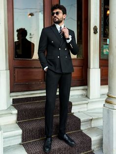 Black Double Breasted Suit 2-Piece Double Breasted Suit Men Wedding Black, Outfit For Graduation Men, Double Breasted Blazer Outfits Men, Indian Suits For Men, Suit For Graduation Men, Fashion Suits For Men Classy, Black Tie Wedding Men, Formal Suits Men Wedding, Black Suits For Men Wedding Classy