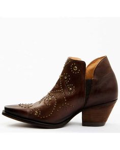 Shyanne Women's Ditza Western Booties - Snip Toe, Brown Western Wardrobe, Modern Elements, Western Booties, Heel Caps, Wood Bridge, Swirl Design, Rubber Heels, Get Directions, Gold Studs