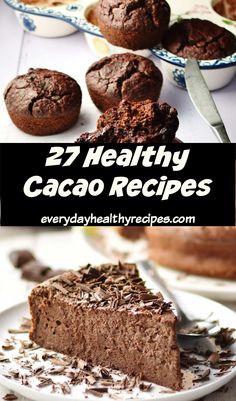 Chocolate muffins and slice of chocolate cheesecake with grated chocolate on top. Healthier Deserts, Chocolate Granola Recipe, Health Dessert Recipes, Healthy Bakes, Healthier Breakfast, Simple Muffin Recipe