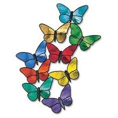 a group of colorful butterflies with different colors on the wings, arranged in a circle