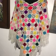 I Tagged Multicolor One Size Poncho For Spring, Spring Multicolor Poncho For Beach, Casual Multicolor Handmade Poncho, Spring Beach Multicolor Poncho, Multicolor Long Sleeve Poncho For The Beach, Multicolor Long Sleeve Poncho For Beach, Casual Multicolor Shawl Poncho, Multicolor Casual Shawl Poncho, Spring Multicolor Beach Poncho