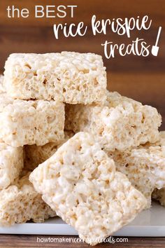 rice krispy treats stacked on top of each other with the words, the best rice krispie treats