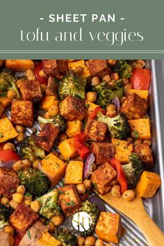 a pan filled with tofu and veggies on top of a table