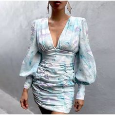 FREE SHIPPING Runaway The Label Stevie Dress Floral Print Paradise Dress OUT0906 Streetwear Dress, Lantern Sleeve Dress, Party Kleidung, Women Long Sleeve Dress, Retro Mode, Mini Robes, Bodycon Dress Parties, Long Puff Sleeves, Long Sleeve Bodycon