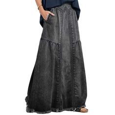 Street Skirt, Womens Long Skirt, Skirt Tutu, A Line Denim Skirt, Long Jean Skirt, Skirt Tulle, Estilo Hippy, Long Denim Skirt, Skirt Denim