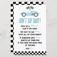 a card that says, don't say baby