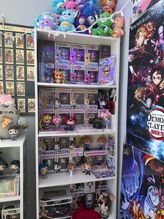 the shelves are filled with various anime merchandise