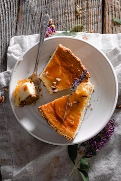 a piece of pie on a plate with a knife