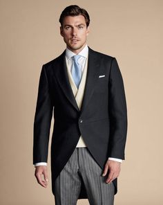 Morning Suit Tail Coat - Black Herringbone | Men's Charles Tyrwhitt Morning Suit Tail Coat - Black Herringbone Size 36R Wool Mens Tailcoat Suit Wedding, Morning Suit Wedding, Wedding Morning Suits, Morning Suit, Tail Coat, Morning Coat, Charles Tyrwhitt Shirt, Dark Suit, Morning Dress