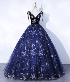 Beautiful+Navy+Blue+Tulle+Long+Prom+Dress,+Spaghetti+Straps+Lace+Flower+Sleeveless+Backless+Formal+Dress Product+Code:+CT3611 Silhouette:+A-Line Material:+Velvet,+Tulle Waist:+Natural Back+Details:+Lace+Up Length:+Floor+Length Lining:+Fully+Lined Built-In+Bra:+Yes Size: Besides+st... Ravenclaw Wedding Dress, Star Quinceanera Dress, Galaxy Ball Gown, Navy Wedding Dresses, Celestial Ball Gown, Midnight Blue Ball Gown, Dark Blue Wedding Dress, Navy Blue Wedding Dress, Navy Blue Ball Gown