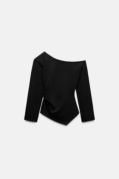 RUCHED ASYMMETRIC TOP - Black | ZARA United States 2023 Wishlist, Asymmetric Top, Cardigan Sweater Dress, Shirt Blouses Tops, Off Shoulder Top, Leather Shirt, Asymmetrical Tops, Off Shoulder Tops, Zara United States