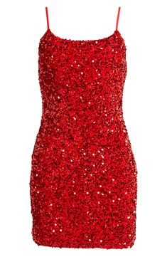 Dazzling sequins are dying for the dance floor on a cami-style dress perfect for your next night out. 25 1/2" center front length (size Medium) Scoop neck Adjustable straps Lined 95% polyester, 5% spandex Hand wash, dry flat Imported Not available for sale and shipment to Germany Red Sequence Dress, Red Glitter Dress, Sequence Dress, Camisole Dress, Tumblr Fashion, Red Sequin, Queen Of Hearts, The Dance, Dance Floor