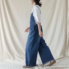 Women Blue Casual Denim Overalls Elegant Cotton Jumpsuits Wide | Etsy Loose Overalls, Cotton Pants Women, Cotton Dungaree, Linen Overalls, Overalls Pants, Party Kleidung, Cotton Jumpsuit, Blue Jumpsuits, Loose Fitting Tops