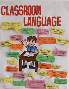 a classroom language poster on the wall