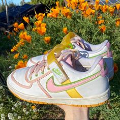 Early 2000s Nike Sneakers. Have The Prettiest Little Details. Notice The Velcro Straps And Bubbly Shoe Laces. White Base With Pink, Green And Orange Features. Size Women’s 7.5, Might Fit A Size 8 As Well. In Amazing Vintage Condition. Made In Indonesia. Stunning Vintage Find Shoes Y2k, Y2k Nike, Nike Sneakers, Early 2000s, Velcro Straps, Green And Orange, Vintage Finds, Womens Shoes Sneakers, Shoe Laces