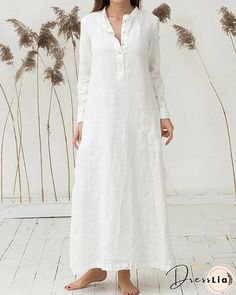 Loose Long Sleeve Shirt Dress Long Sleeve Cocktail Dresses, Vestidos Retro, Button Shirt Dress, Loose Maxi Dress, Casual White Dress, Womens Fall Dress, Cotton Linen Dresses, Nyc Shopping, Linen Shirt Dress