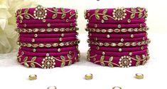 "Traditional Handmade Silk Thread Kundan Stone Studded Bangle Chuda Set Fashion Jewelry For Women Wedding Festive Party Wear Kada Set BANGLE SIZE -  2.4\" Inches, 2.6\" Inches, 2.8\" Inches, 2.10\" Inches Weight - 125 gm  Material: Silk Thread Color: As Per Picture The Bangles are decorated with beautiful stone. It makes your look noble and adds your charming Package include Set Of Silk Thread Bangles Fantastic Hand Kada for weddings, proms, parties or other special occasions * Specially Made For Traditional Occasions. * Used For Hands, It Can Be Reused. * For Bridal bridesmaids." Thread Bangles Silk Handmade Bridal, Bangles For Bride Indian Weddings, Kundan Bangles Set, Silkthread Bangles Design Latest, Thread Bangles Designs, Bridal Silk Thread Bangles Set, Silk Thread Bangles Design Latest, Tread Bangles, Purple Bangle For Wedding