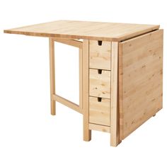 a small wooden table with drawers on it's sides and an open drawer at the top