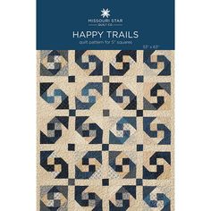 happy trails quilt pattern in blue and white with the words happy trails written on it