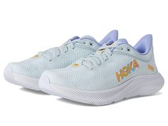 Hoka Solimar - Women's Shoes : Ice Flow/Amber Yellow : For information on how HOKA ONE ONE contributes to the community, please visit the page. Keep yourself energetic with superlight Hoka Solimar sneakers for everyday use. Textile and synthetic upper. Breathable textile lining and insole. Balanced Meta-Rocker geometry creates a unique fulcrum effect that encourages a smoother transition from heel-strike through toe-off. Anatomical Achilles construction. Lace-up closure. Padded collar and tongue Functional Running Shoes With Boost Midsole And White Sole, Dynamic Running Shoes With White Sole And Arch Support, Comfortable High-top Running Shoes With Air Cushioning, Functional Running Shoes With White Sole, Sporty Running Shoes With Ortholite Insole For Jogging, Dynamic Running Shoes With Arch Support And White Sole, Comfortable Low-top Trail Running Shoes, Mesh Slip-on Running Shoes, Functional White Sole Training Running Shoes