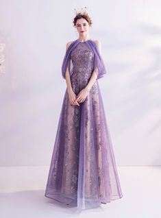 Short Sleeve Prom Dresses, Sequin Long Dress, Purple Tulle, Queen Dresses, Banquet Dresses, Royal Dresses, Queen Dress, Tulle Prom Dress