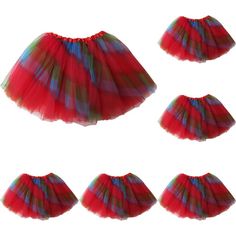 red, blue and green tulle skirts with matching bows on each pettictuff