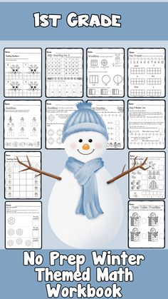 a snowman worksheet for 1st grade with the words, no prep winter themed math