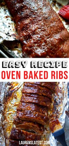 oven baked ribs in foil with text overlay