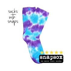 Visit our shop for more styles. https://snapsoxca.etsy.com NO MORE LOST SOCKS! Snapsox is the answer to one of the biggest mysteries of all time....that LOST sock(s). Imagine not having to sort your socks ever again. Enough of these mismatched socks, Snapsox to the rescue! Handcrafted on every pair of Snapsox are hypoallergenic plastic snap-buttons that will stay intact in the washer and dryer when snapped beforehand.  SAVE TIME✔  SAVE MONEY✔  Snapsox is innovative and revolutionary! With eye-catching trendy designs and functionality, Snapsox is the SUPERHERO of socks!  ✔NEVER LOSE YOUR SOCK AGAIN  ✔NO SORTING REQUIRED  ✔Snap, Wash, Wear, REPEAT!  Snapsox is located in YYC, Canada I wanted to bring my idea to life and share it with all. I would love to hear your feedback and THANK YOU for Lost Socks, Sock Lovers, Tie Dye Socks, Tie Dye Fashion, Tie Dye Cotton, Tie Dye Outfits, Funny Socks, Cute Socks, Tie Dye Designs