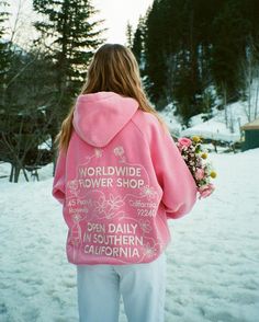 "Flower Shop" Oversized Lux Hoodie in Vintage Washed Pink Hoodie Wishlist, Aura Clothing, Dandy Worldwide, School Wishlist, Hoodie Outfits, Flower Hoodie, Wishlist 2024, Preppy Stuff, Preppy Clothes