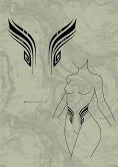 an abstract drawing of a woman's body with wings on the left and right side