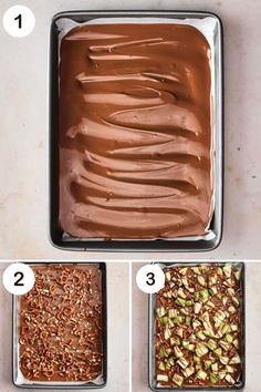 steps to make chocolate frosting in a pan with almonds and pistachio