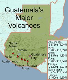 a map showing the locations of guatemala's major volcanos