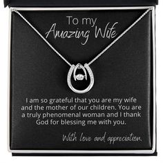 Some call it ‘fate’... some call it ‘destiny’...others ‘pure luck.’ This pendant necklace signifies how lucky you are to have your wife in your life. This necklace is a wonderful gift for your wife on Mother's Day, Valentine's Day, Christmas, her Birthday, or any occasion worth celebrating. This necklace is sure to make her feel loved, appreciated, and recognized! Hand-crafted details make this necklace a standout. This versatile necklace is dipped in white gold and set with shimmering crystals. Meaningful Hallmark Necklace As Gift, Meaningful Hallmarked Necklace Gift, Elegant Father's Day Gift Necklace, Spiritual Pendant Necklace For Anniversary Gift, Elegant Necklaces With Gift Box For Father's Day, Elegant Necklace For Father's Day Gift, Meaningful Jewelry Gift For Mom With Gift Box, Meaningful Hallmarked Necklace For Anniversary Gift, Meaningful Necklace For Anniversary Gift