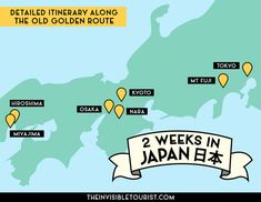 two weeks in japan map with the words, detailed it library along the old golden route