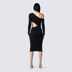 It's giving...a nice dinner out with the girls, and possibly hittin' the clubs right after 😝 Be ready for anything in this black, one-shoulder midi dress with long sleeves, and a waist cut-out design 💥 Cut Out Midi Dress, Nice Dinner, Orange Satin, One Shoulder Midi Dress, Dress Gloves, Fun Dinners, Dress With Long Sleeves, Satin Midi Dress, Cargo Pant