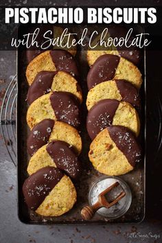 chocolate covered cookies are on a baking sheet