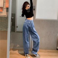 Size: L, Color: Black Baggy Fashion, Color Jeans, Denim Decor, Mom Denim, Trendy Jeans, Jean Vintage, Y2k Aesthetic Outfits, Jeans Wide, Jeans Y2k