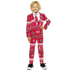 Is your little man looking for an outfit to go out of the year with a bang? This festive Christmas costume is the perfect outfit for the x-mas and New Year's Eve season. It's a more stylish version on the ugly Christmas sweater, so you'll be the best-dressed of your family and friends for sure. Santa will even give you more presents than ever because of your great Christmas attire. So, what are you waiting for? Have fun this Christmas! Christmas Suit, Winter Wonderland Christmas, Band T Shirts, Christmas Wonderland, Star Wars Baby, Cooler Look, Three Piece Suit, Preschool Outfits, Boys Christmas