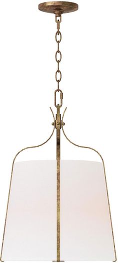 a chandelier with two lights hanging from it's sides and a white glass shade