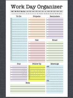 the printable work day organizer