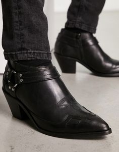 Shoes, Boots & Sneakers by ASOS DESIGN Time for a reboot Zip-side closure Pointed toe Silver-tone metal hardware Low block heel Prince Boots, Western Boots With Buckle Closure And Pointed Toe, Mens Pointed Toe Boots, Mens Pointed Toe Cowboy Boots, Men’s Cowboy Boots Fashion, Masculine Black Ankle Boots, Luxury Black Cowboy Boots With Reinforced Toe, Pointy Boots, Pointed Boots