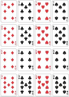 playing cards with hearts and spades on each side, showing the number one in each card