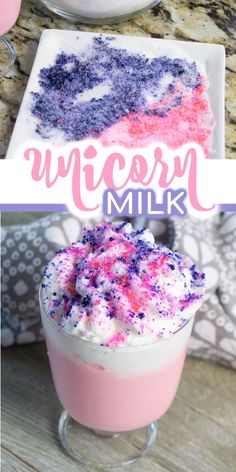 unicorn milkshake with whipped cream and sprinkles