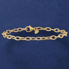 Ross-Simons - Italian 4mm 18kt Yellow Gold Oval Cable-Link Bracelet. 8". You can never go wrong with a classic. Always in style, this bracelet wraps the wrist in a luxe chain of polished 4mm 18kt yellow gold cable links. Expertly crafted in Italy. Lobster clasp, 18kt yellow gold cable link bracelet. Classic Oval Bracelet For Everyday, Classic Charm Bracelet With Cable Chain, Classic Gold Sterling Silver Bracelet With Lobster Clasp, Classic Hypoallergenic Link Gold Bracelet, Hypoallergenic Classic Gold Link Bracelet, Classic Hypoallergenic Gold Bracelet For Formal Occasions, Classic Oval Cable Chain Bracelets, Classic Hypoallergenic Yellow Gold Bracelets, Hypoallergenic Yellow Gold Oval Link Bracelets